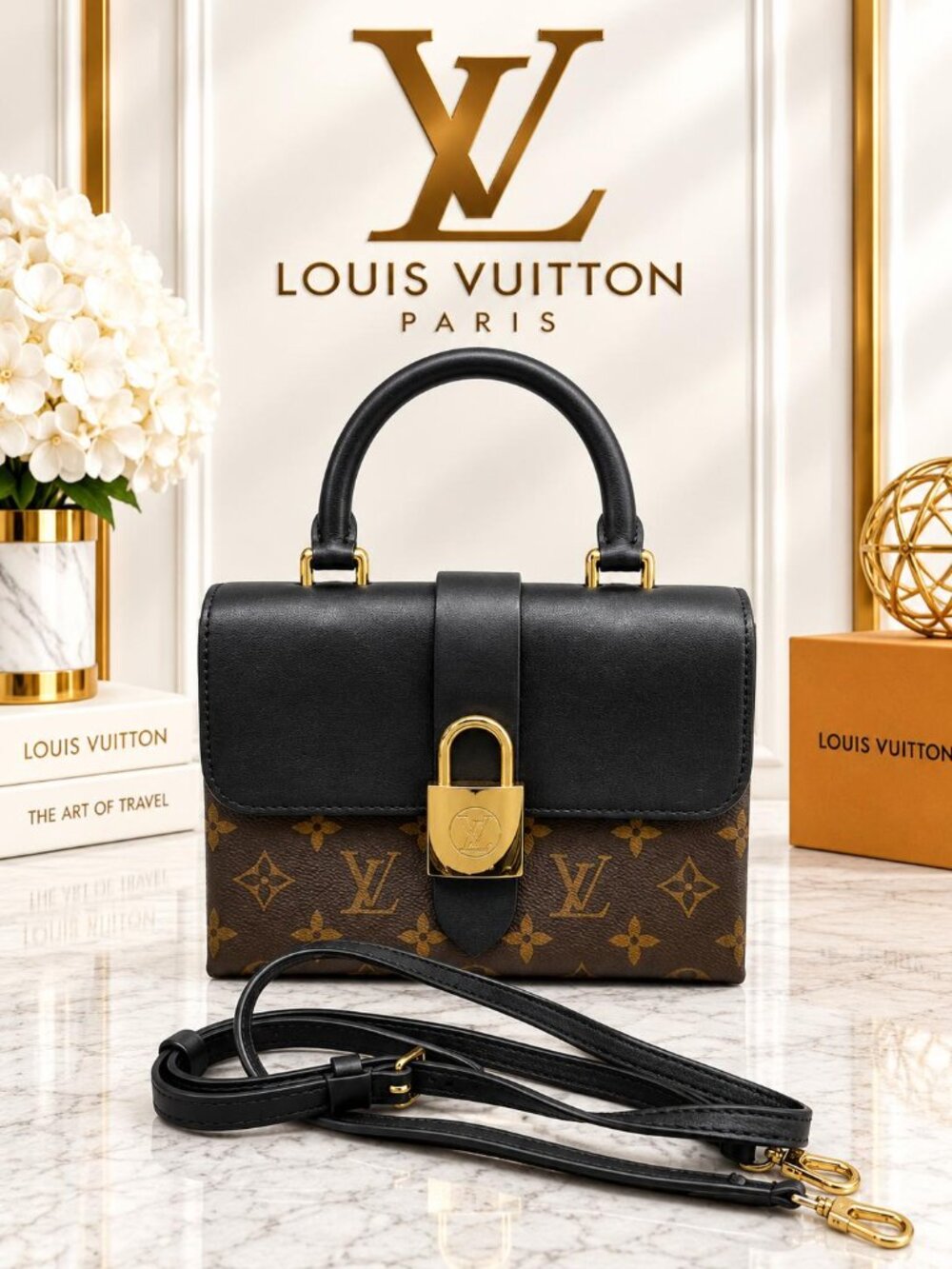 Authentic Louis Vuitton Locky BB Monogram Canvas Leather Top Handle Crossbody